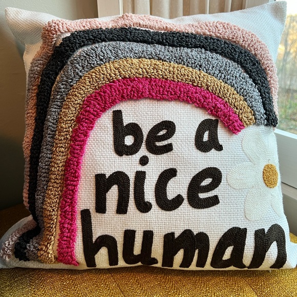 Be a Nice Human Embroidered Boho Rainbow Decorative Throw Pillow Cover 1… - Picture 2 of 6